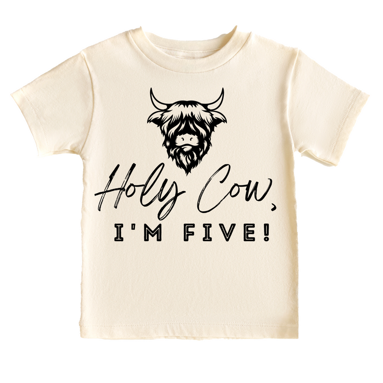 Holy Cow I'm Five Western Birthday Tee White & Cream Options