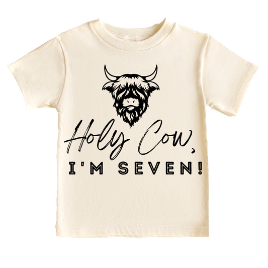 Holy Cow I'm Seven Western Birthday Tee White & Cream Options