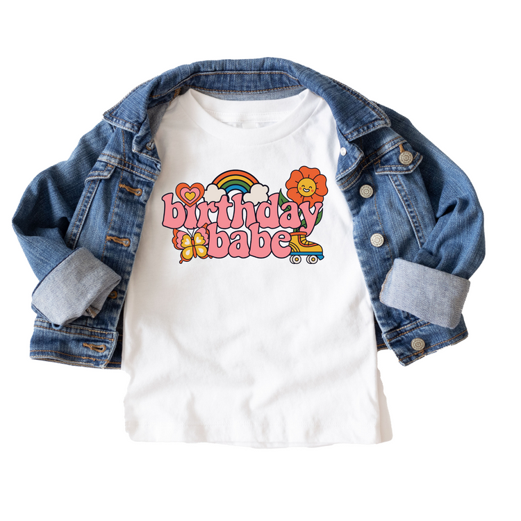 Birthday Babe Retro Birthday Tee White & Cream Options