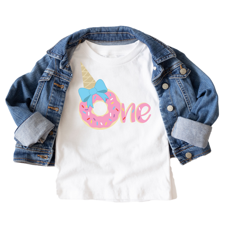 One Icecream/Donut Birthday Tee White & Cream Options