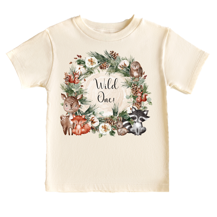 Wild One Woodland Themed Birthday Tee White & Cream Options