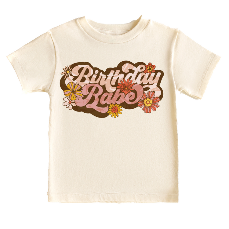 Floral Retro Birthday Babe Birthday Tee White & Cream Options