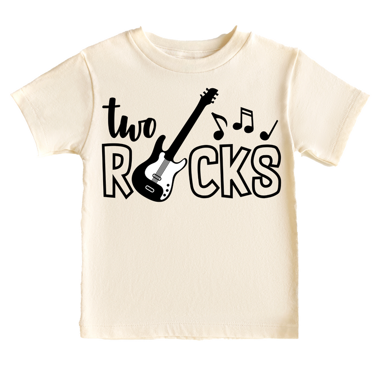 Two Rocks Guitar Birthday Tee White & Cream Options