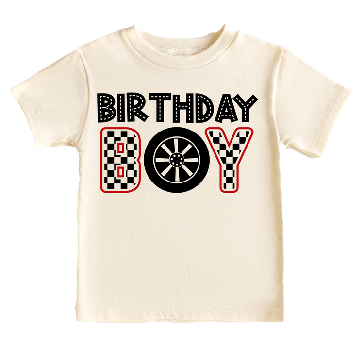 Racing Birthday Boy Birthday Tee White & Cream Options