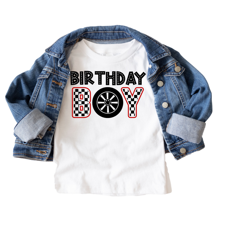 Racing Birthday Boy Birthday Tee White & Cream Options