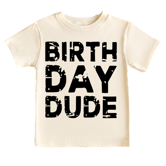 Birthday Dude Grunge Birthday Tee White & Cream Options