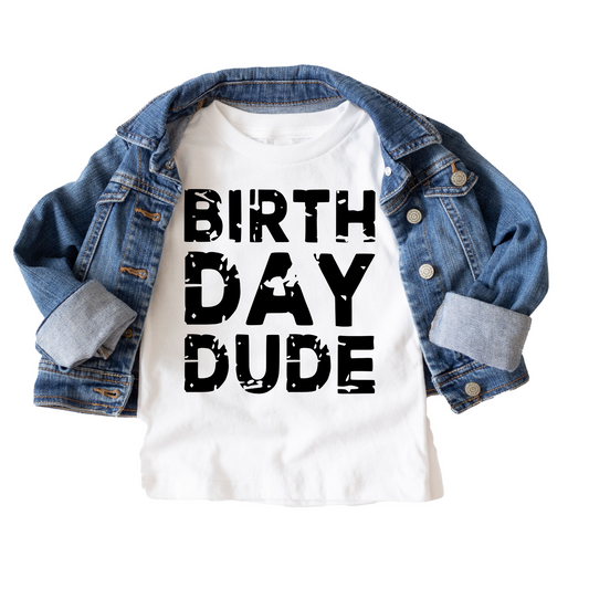 Birthday Dude Grunge Birthday Tee White & Cream Options