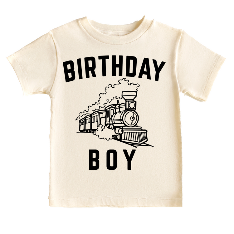 Train Birthday Boy Birthday Tee White & Cream Options