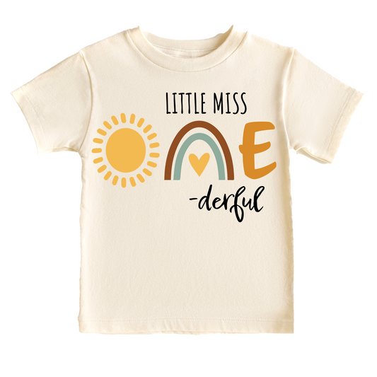 Little Miss Onederful Retro Birthday Tee White & Cream Options