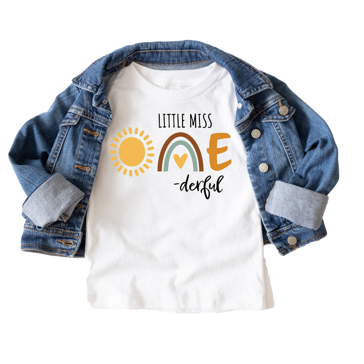 Little Miss Onederful Retro Birthday Tee White & Cream Options