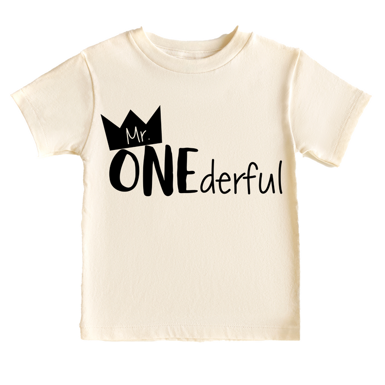 Mr. Onederful Boys Birthday Tee White & Cream Options