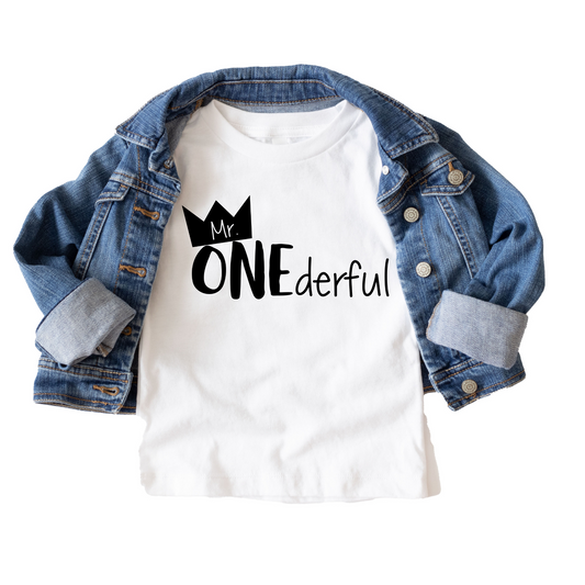 Mr. Onederful Boys Birthday Tee White & Cream Options