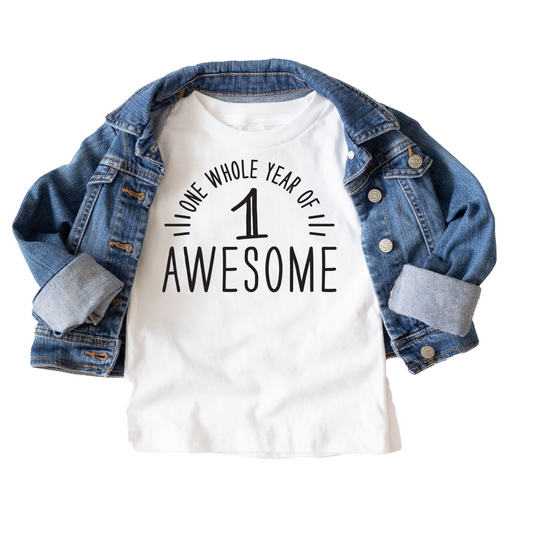 One Whole Year of Awesome Birthday Tee White & Cream Options