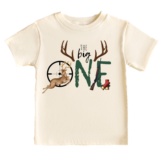 The Big One Hunting Birthday Tee White & Cream Options