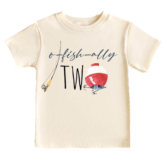 O-fishally Two Fishing Birthday Tee White & Cream Options