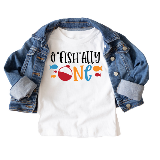 O' Fishally One Fishing Birthday Tee White & Cream Options