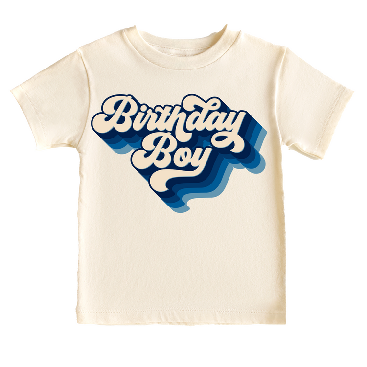 Blue Retro Birthday Boy Birthday Tee White & Cream Options