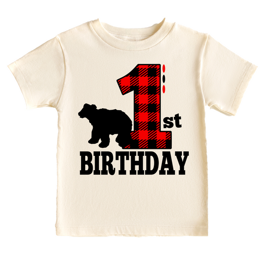 1st Birthday Outdoors Wild One Themed Birthday Tee White & Cream Options