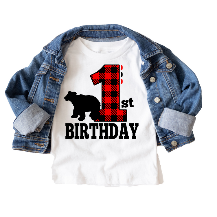 1st Birthday Outdoors Wild One Themed Birthday Tee White & Cream Options