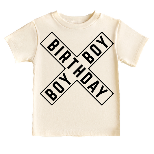 Train Crossing Birthday Boy Birthday Tee White & Cream Options