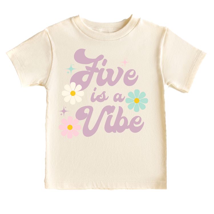 Five is a Vibe Retro Birthday Tee White & Cream Options