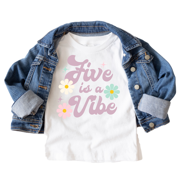 Five is a Vibe Retro Birthday Tee White & Cream Options