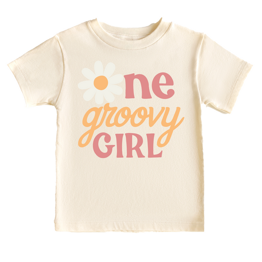 One Groovy Girl Birthday Tee White & Cream Options