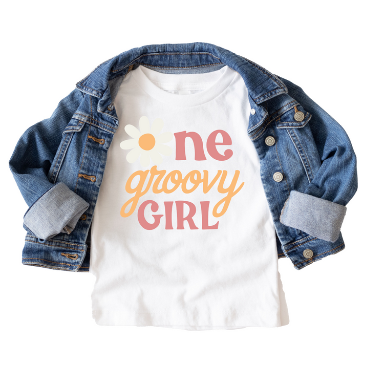 One Groovy Girl Birthday Tee White & Cream Options