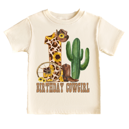 Birthday Cowgirl First 1st Leopard Western Birthday Tee White & Cream Options