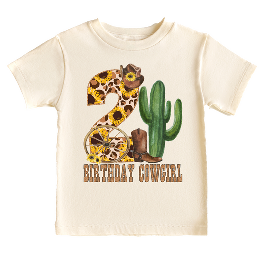 Birthday Cowgirl 2nd Second Leopard Western Birthday Tee White & Cream Options