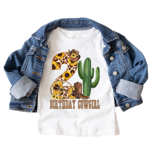 Birthday Cowgirl 2nd Second Leopard Western Birthday Tee White & Cream Options