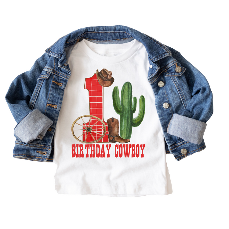 Birthday Cowboy 1st First Western Birthday Tee White & Cream Options