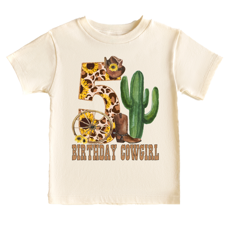 Birthday Cowgirl 5th Fifth Leopard Western Birthday Tee White & Cream Options