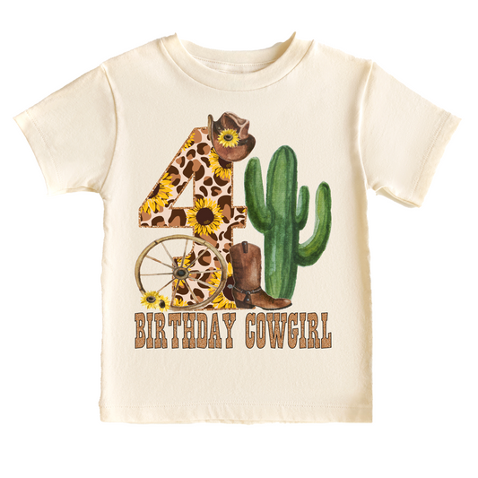 Birthday Cowgirl 4th Forth Leopard Western Birthday Tee White & Cream Options