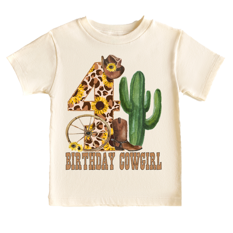 Birthday Cowgirl 4th Forth Leopard Western Birthday Tee White & Cream Options