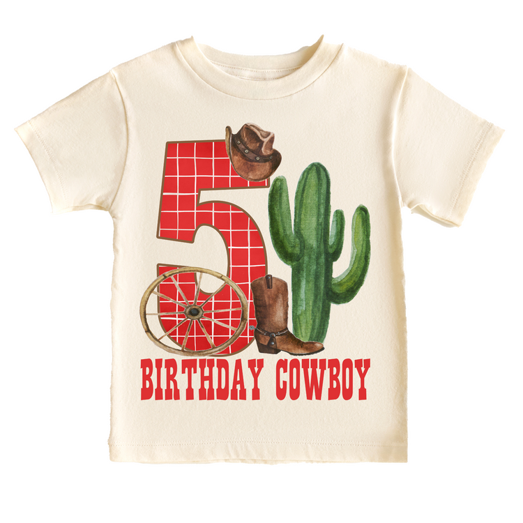 Birthday Cowboy Fifth 5th Western Birthday Tee White & Cream Options