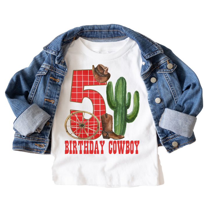 Birthday Cowboy Fifth 5th Western Birthday Tee White & Cream Options