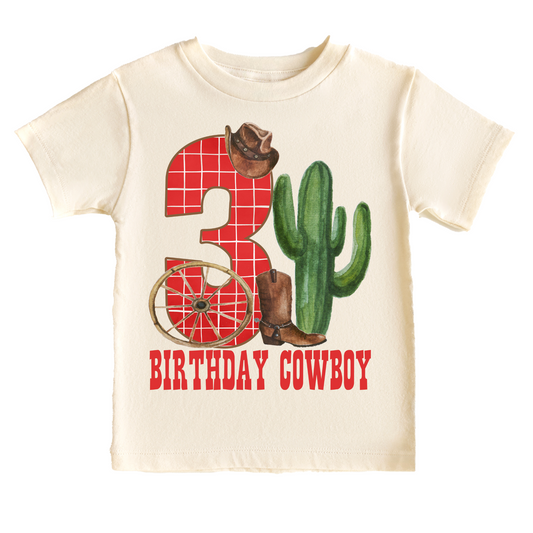 Birthday Cowboy Third 3rd Western Birthday Tee White & Cream Options