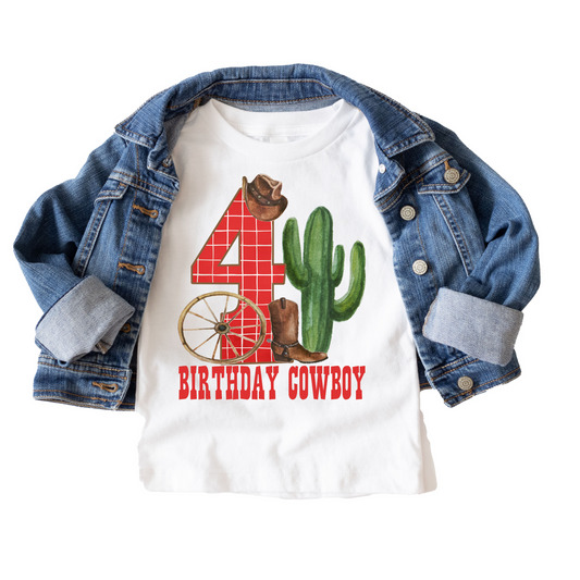 Birthday Cowboy Forth 4th Western Birthday Tee White & Cream Options