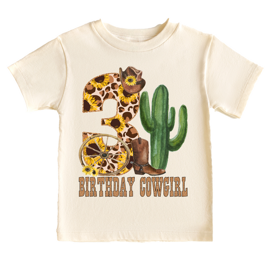 Birthday Cowgirl Third Leopard Western Birthday Tee White & Cream Options