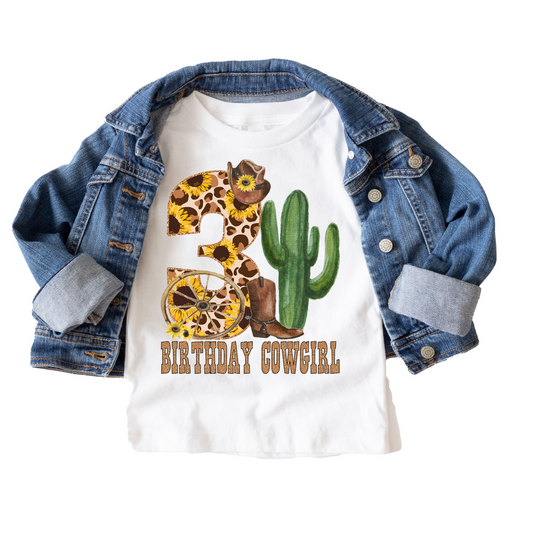 Birthday Cowgirl Third Leopard Western Birthday Tee White & Cream Options