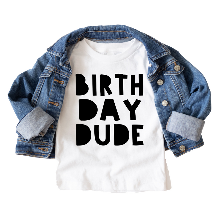 Birthday Dude Boys Birthday Tee White & Cream Options