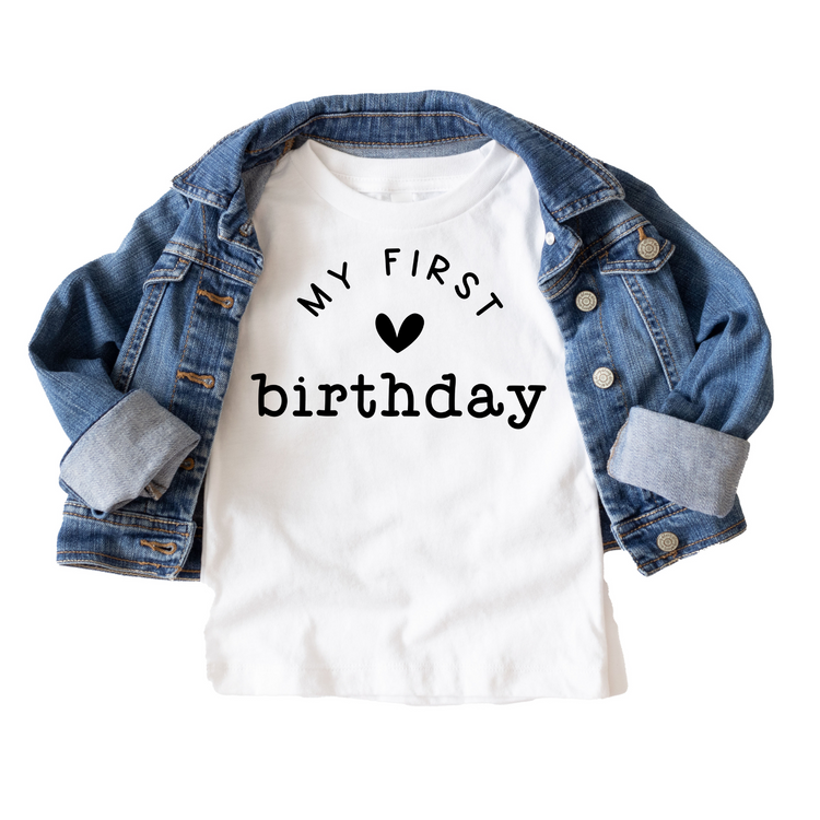 My First Birthday Kids Birthday Tee White & Cream Options