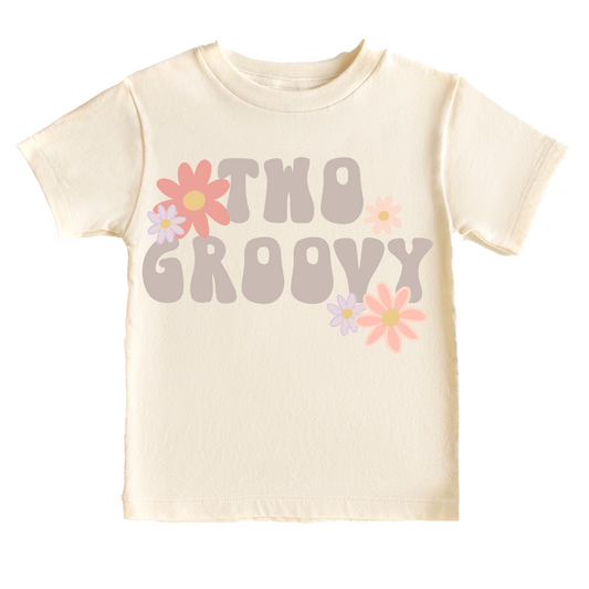 Two Groovy Retro Girl's Second Birthday Tee White & Cream Options