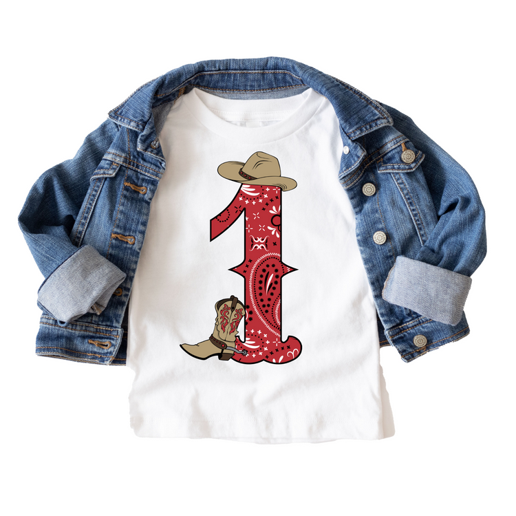 Cowboy One Western Birthday Tee White & Cream Options