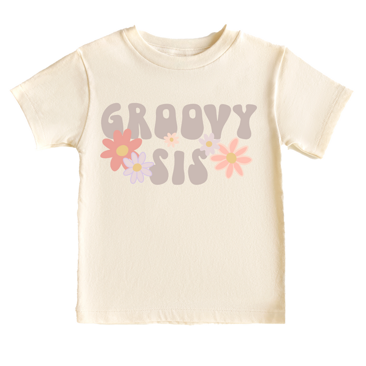 Retro Groovy Sis Sibling Birthday Tee White & Cream Options