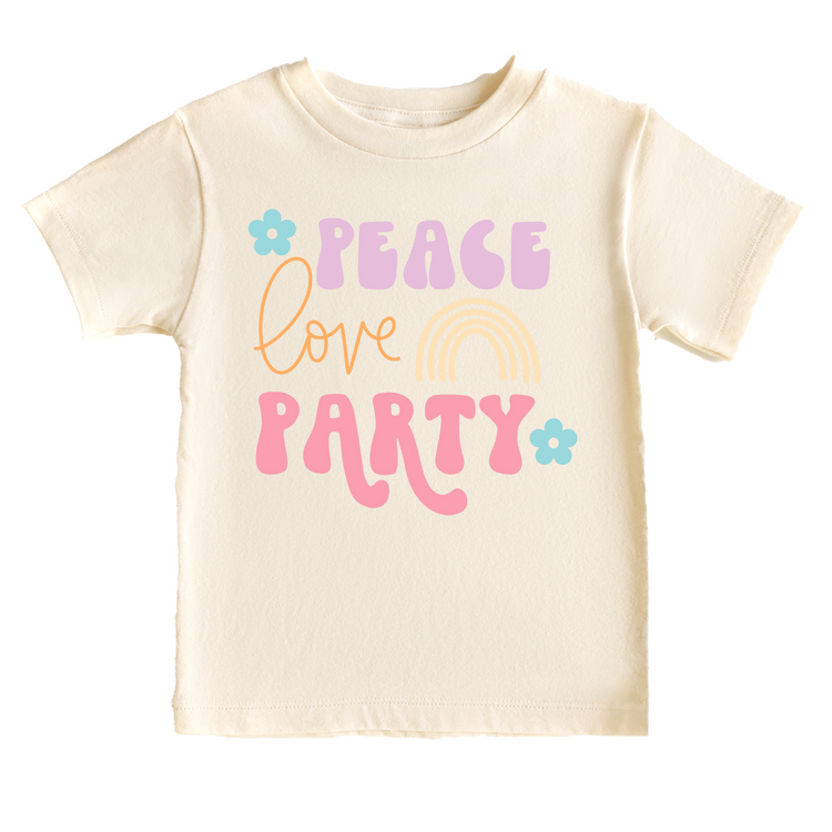 Peace, Love, & Party Birthday Tee White & Cream Options