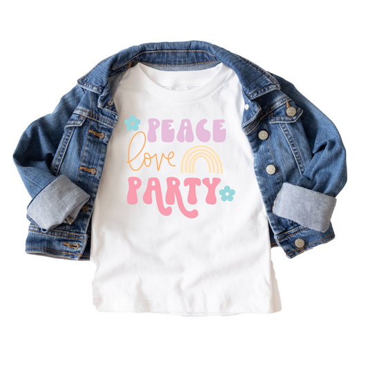 Peace, Love, & Party Birthday Tee White & Cream Options