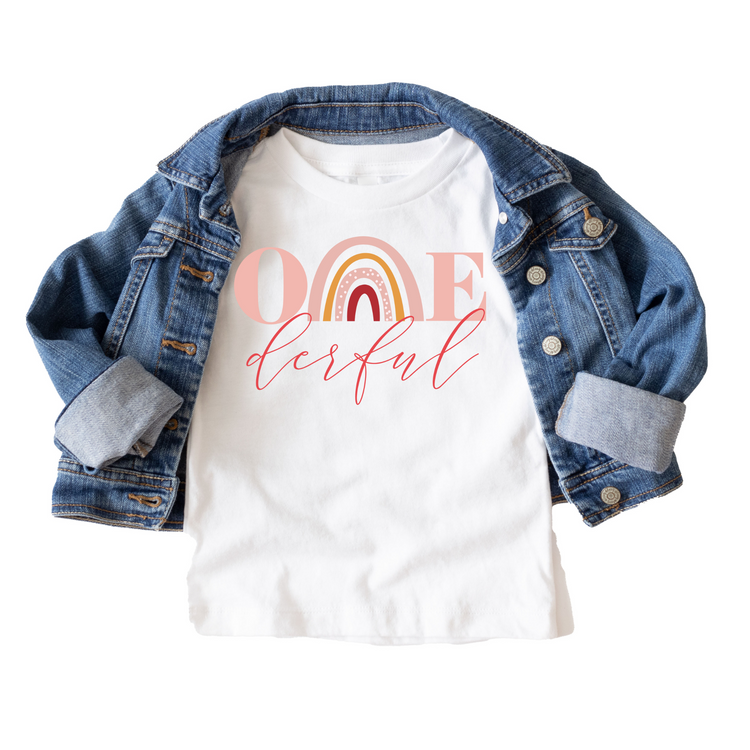 Onederful Rainbow Girl's Birthday Tee White & Cream Options