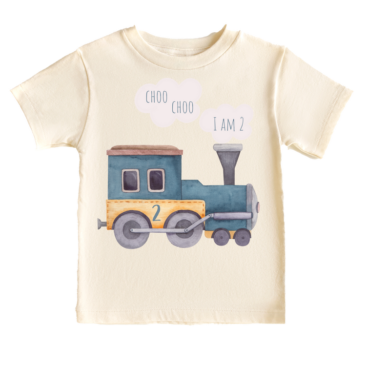 Chuga Chuga I am Two Kids Train Birthday Tee White & Cream Options